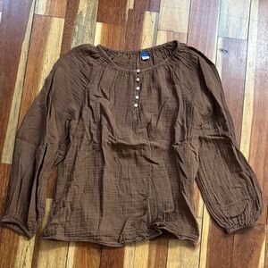 Brown Button-Up Women's Top
